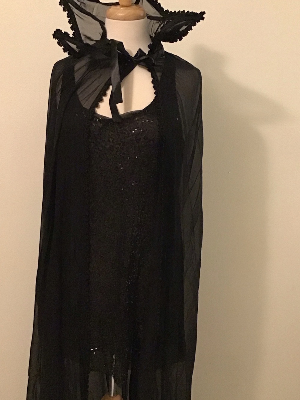 Black Sheer Cape with Ruffled High Collar - Picture 2 of 5